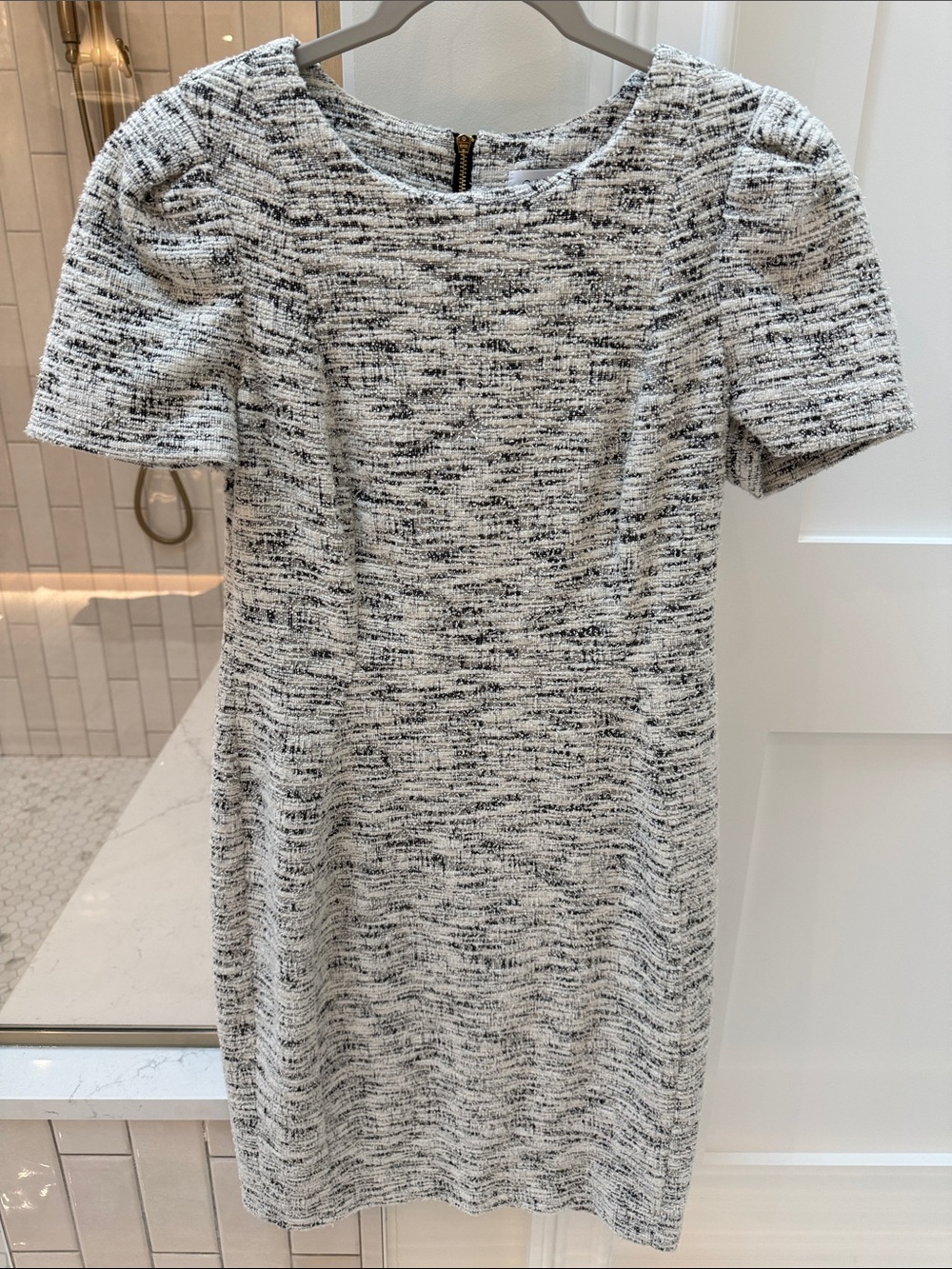 Calvin Klein Black and White Textured Short Sleeve Mini Dress